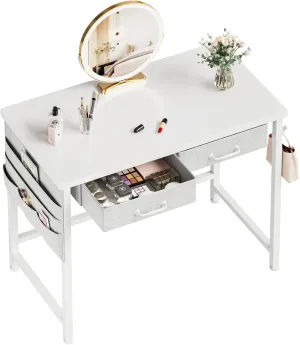 Ｍａｉｈａｉｌ Maihail Small Desk with Drawers, 31.5 inch Computer Desk with Drawers, Writing Table for Small Spaces, Office Table with Metal Frame, White