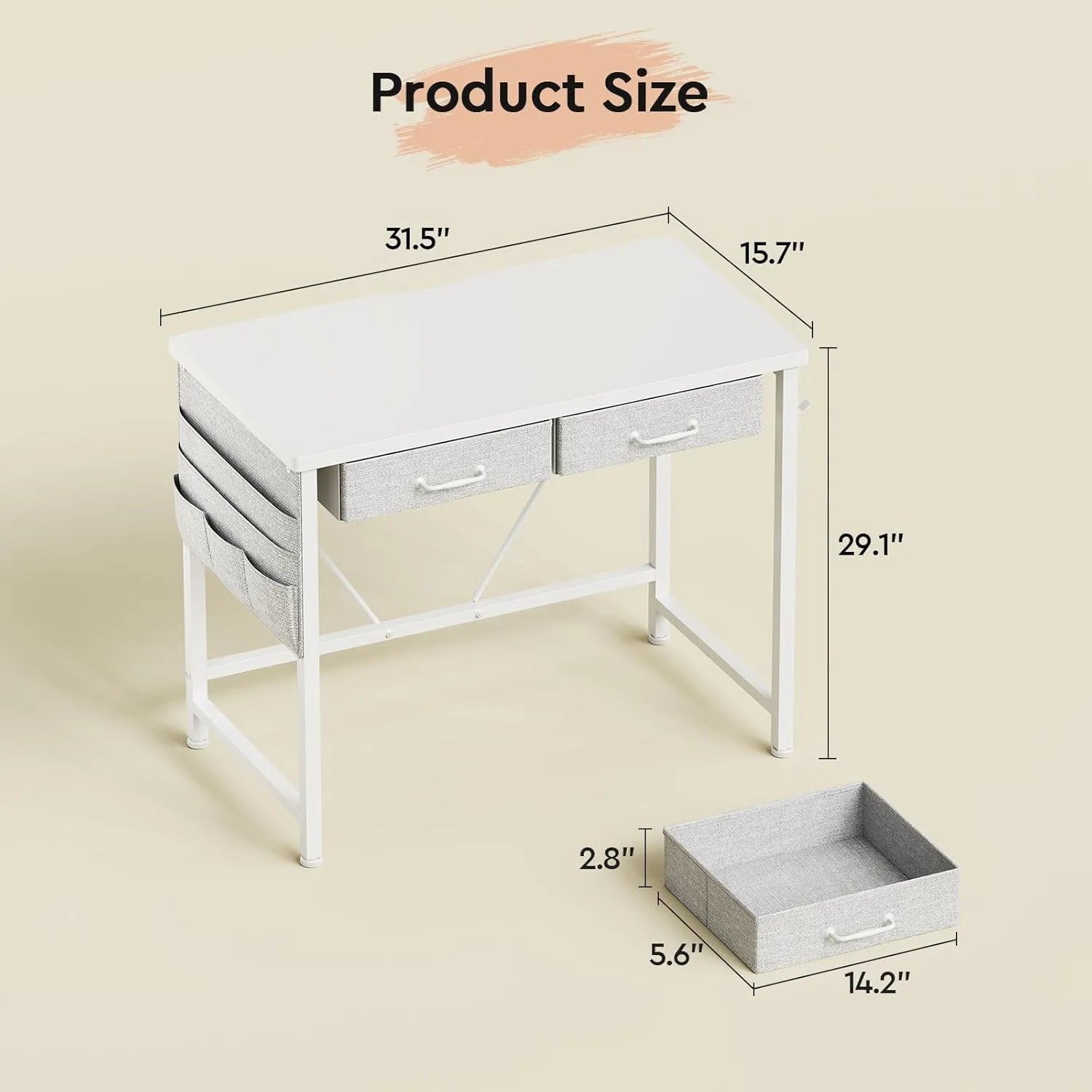 Ｍａｉｈａｉｌ Maihail Small Desk with Drawers, 31.5 inch Computer Desk with Drawers, Writing Table for Small Spaces, Office Table with Metal Frame, White