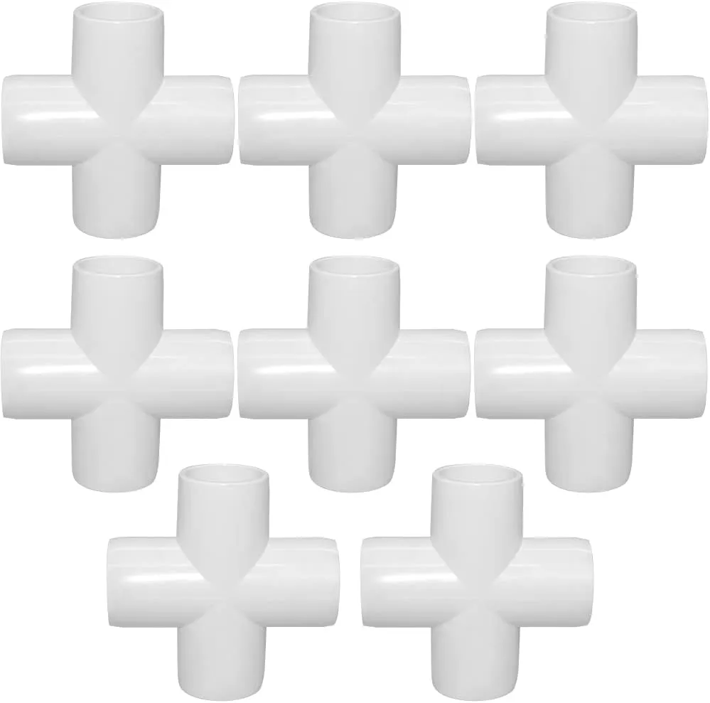 1-1/4 Inch Cross PVC Fitting 4 Way Connector, Furniture Grade Corner Fittings for Building Furniture Greenhouse Shed Pipe Fittings Tent Connection (Pack of 8)