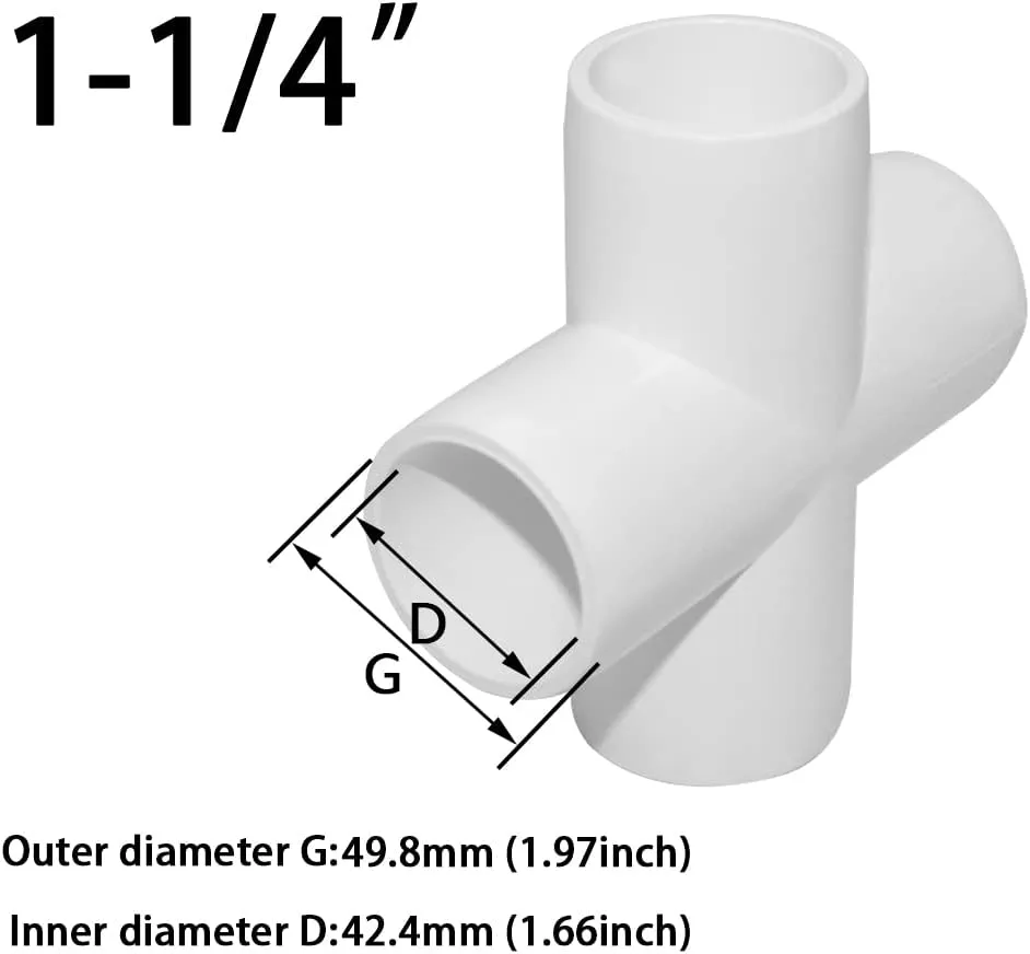 1-1/4 Inch Cross PVC Fitting 4 Way Connector, Furniture Grade Corner Fittings for Building Furniture Greenhouse Shed Pipe Fittings Tent Connection (Pack of 8)
