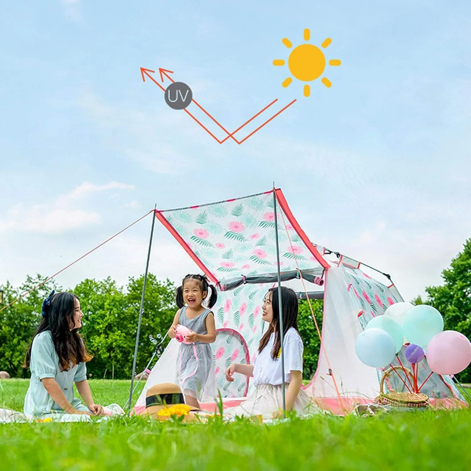 1-6 Person Dome Tent, Outdoor Pop Up Tent, Protection, Flower Pattern Tent, for Backpacking Cycling Hiking Camping