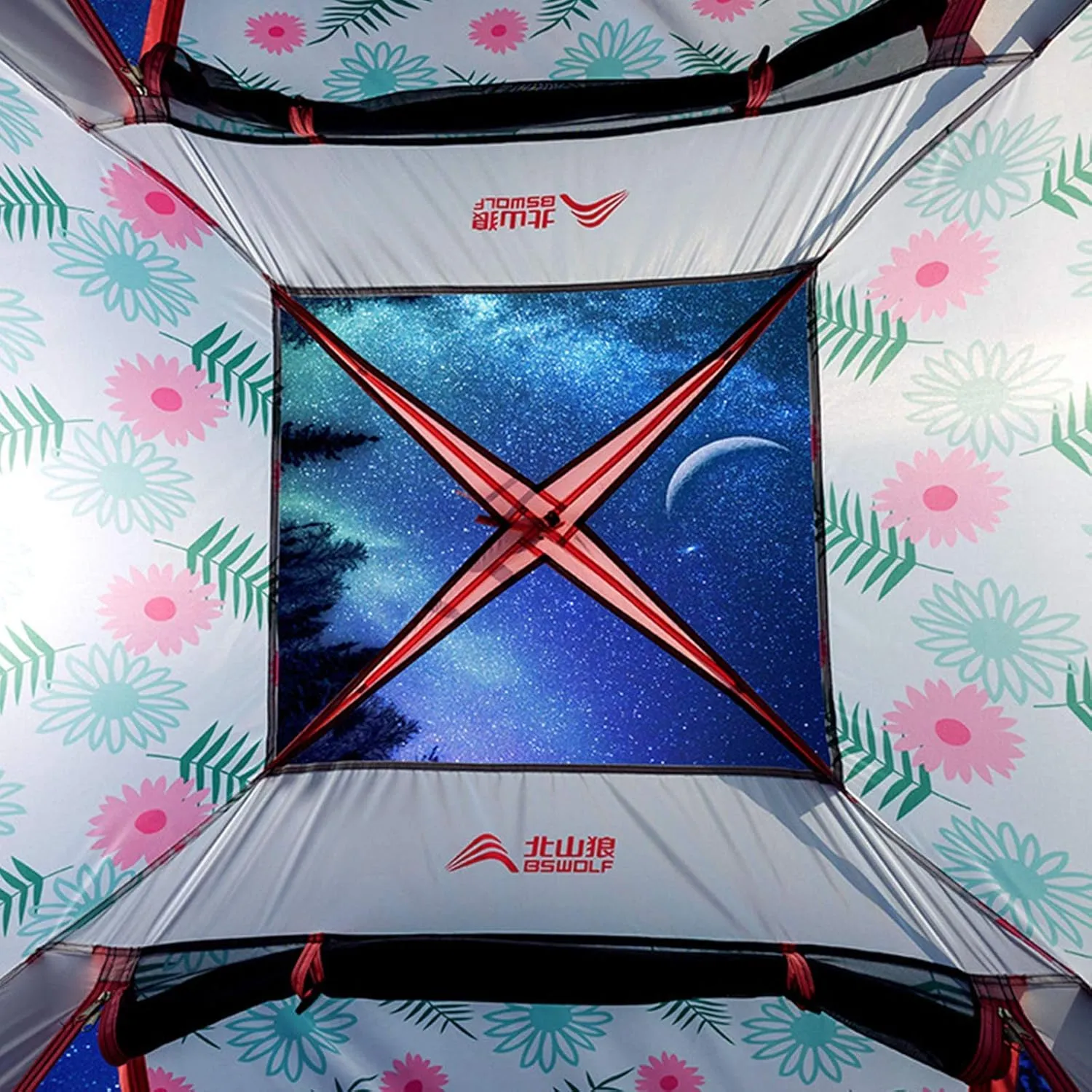 1-6 Person Dome Tent, Outdoor Pop Up Tent, Protection, Flower Pattern Tent, for Backpacking Cycling Hiking Camping
