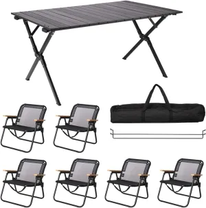 1 pcs Folding Table with 6 Chairs,Portable Folding Camping Table, Aluminum Folding Picnic Table Chairs for Indoor or Outdoor Use