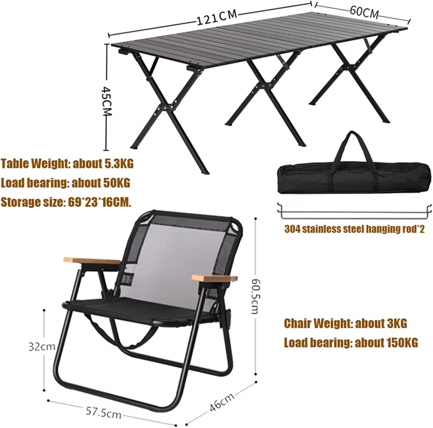 1 pcs Folding Table with 6 Chairs,Portable Folding Camping Table, Aluminum Folding Picnic Table Chairs for Indoor or Outdoor Use
