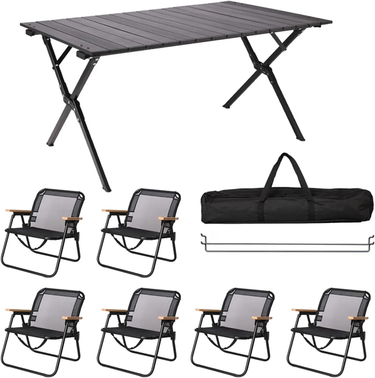 1 pcs Folding Table with 6 Chairs,Portable Folding Camping Table, Aluminum Folding Picnic Table Chairs for Indoor or Outdoor Use