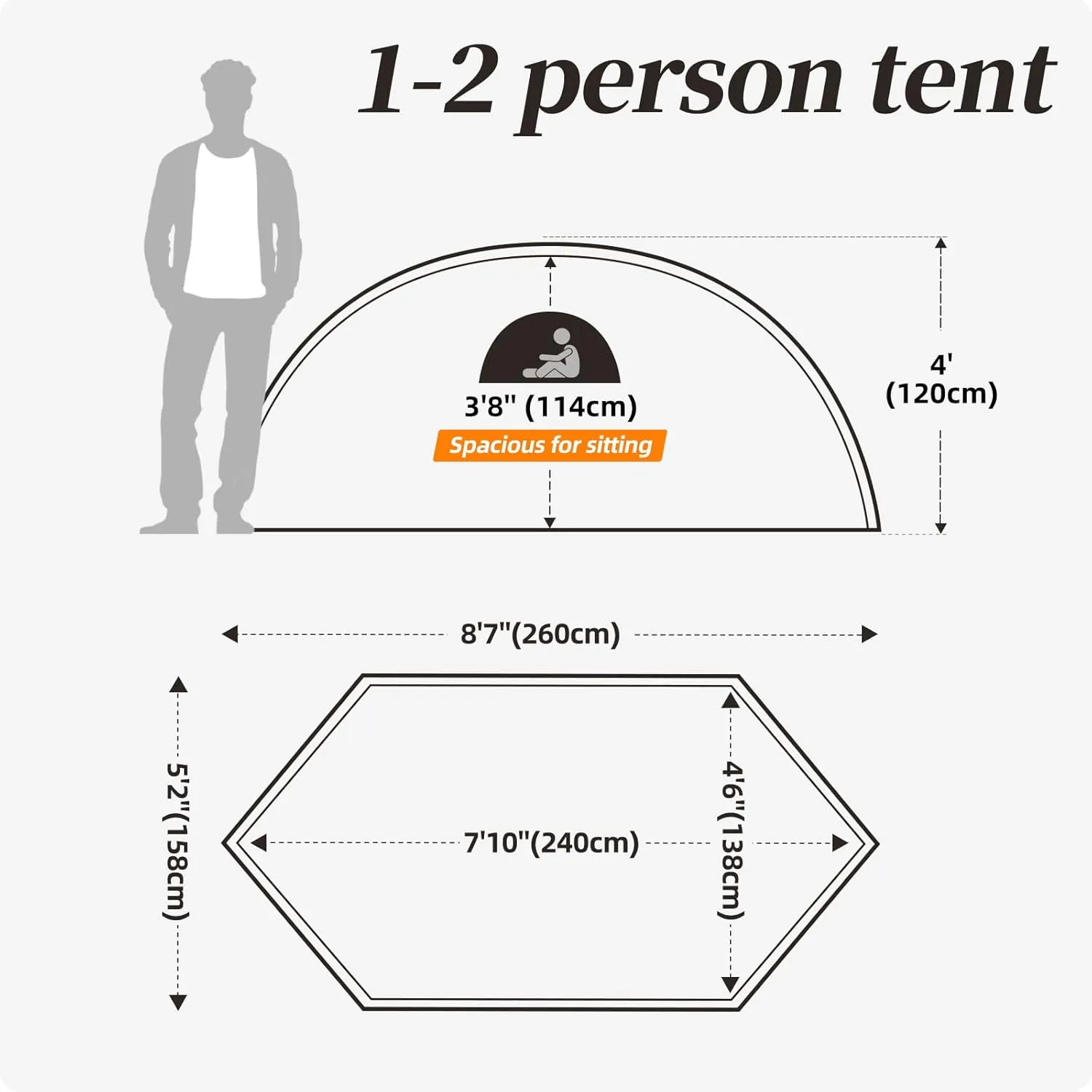 1 Person Tent for Camping, Backpacking Tent with Easy Setup, 3 to 4 Season Camping Tents, Lightweight Outdoor Tent for Hiking Mountain Hunting