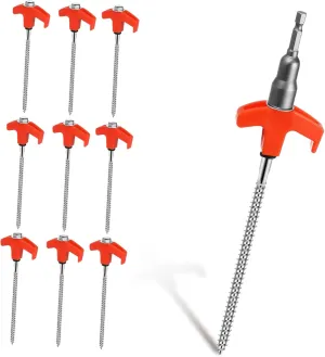 10 Pcs Heavy Duty Tent Stakes with Attached Sleeve Screw in Metal Tent Pegs for Easy Installation Durable and Lightweight Camping Accessories with Unique Hook Design