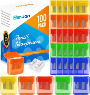 100 Pack Pencil Sharpeners Bulk - Double Hole Pencil Sharpener Manual with Cover for School Kids, Small Cute Pencil sharpeners Handheld for Students School Classroom Supplies