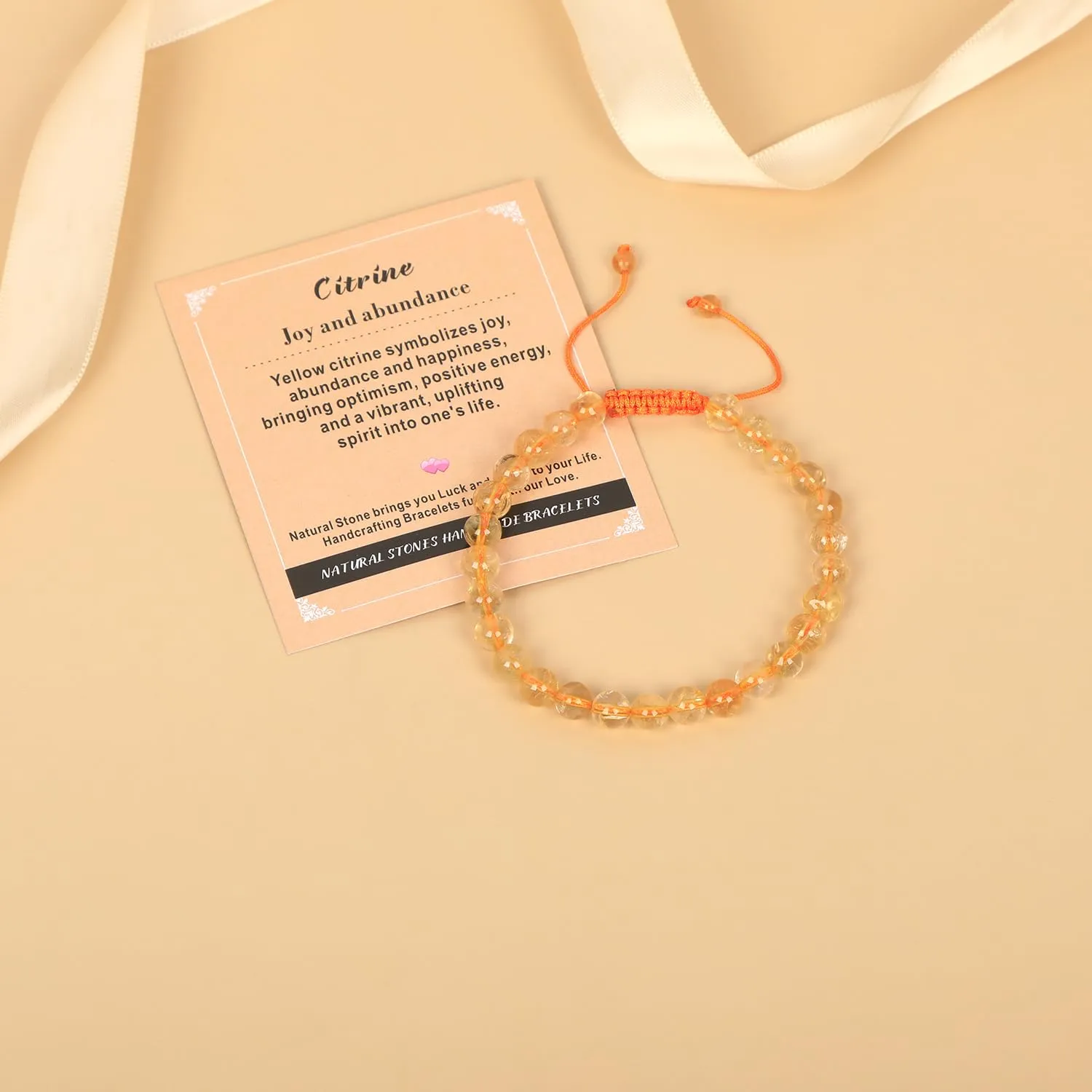10mm Citrine Bracelet - Stone of Joy and abundance - Handmade Natural Stone Crystal Bracelet with Adjustable Macrame String - Yoga Healing Power Energy Gifts for Men and Women
