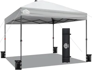 10x10 Pop Up Canopy Party Tent with Roller Bag, Quick 1-Person Setup, 3 Height Settings, Includes 4 Sandbags, 8 Stakes, 4 Guylines, Waterproof, UPF50  Sun Protection for Beach and Outdoor Use