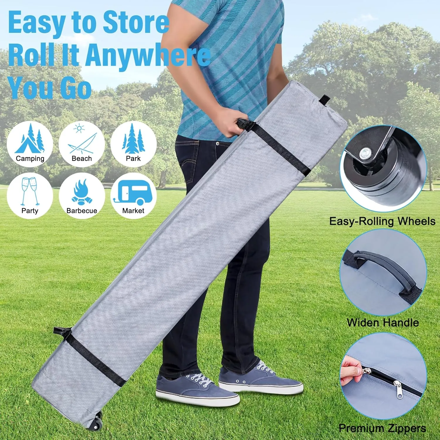 10x10 Pop Up Canopy Tent Outdoor, Portable Instant Heavy Duty Commercial Canopies Shelter w/Wheeled Bag, 8 Stakes, UPF50  300D Silver Coated for Patio Party, White