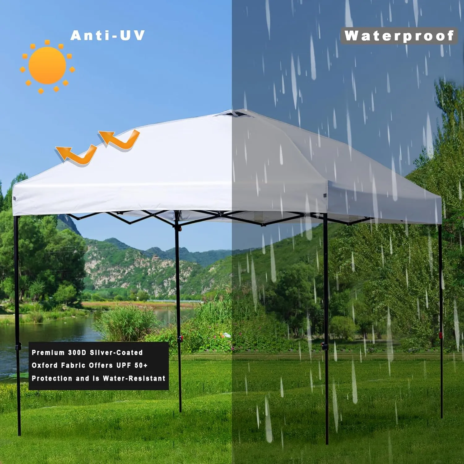 10x10 Pop Up Canopy Tent Outdoor, Portable Instant Heavy Duty Commercial Canopies Shelter w/Wheeled Bag, 8 Stakes, UPF50  300D Silver Coated for Patio Party, White
