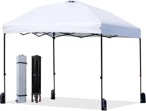 10x10 Pop Up Canopy Tent Outdoor, Portable Instant Heavy Duty Commercial Canopies Shelter w/Wheeled Bag, 8 Stakes, UPF50  300D Silver Coated for Patio Party, White