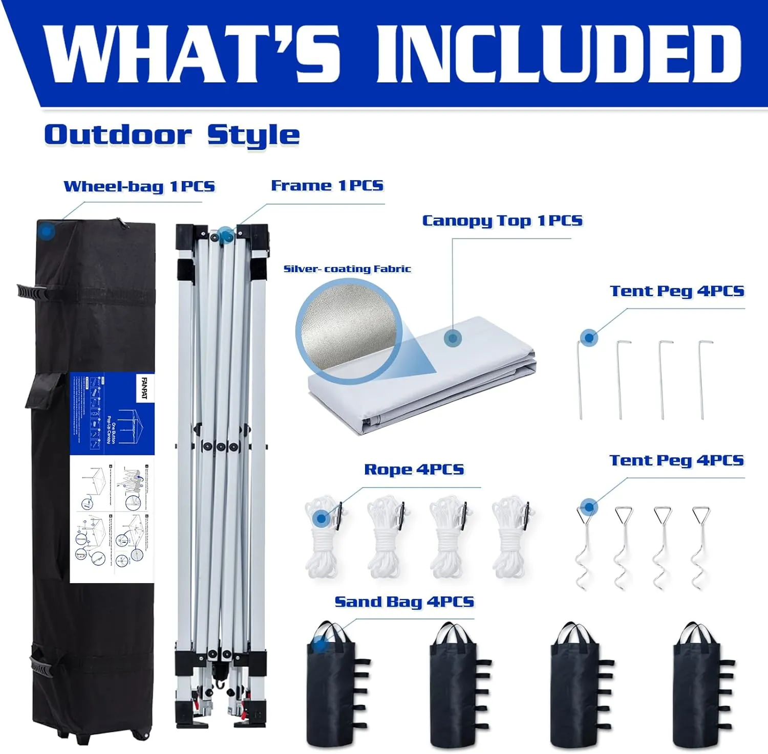 10x10 Pop Up Canopy Tent,300D Silver-Coating Top,1-Person Setup Commercial Heavy Dury Canopy Tent Instant Portable Shelter and Wheel Carry Bag, Bonus 8 Stakes and 4 Weights(Blue)