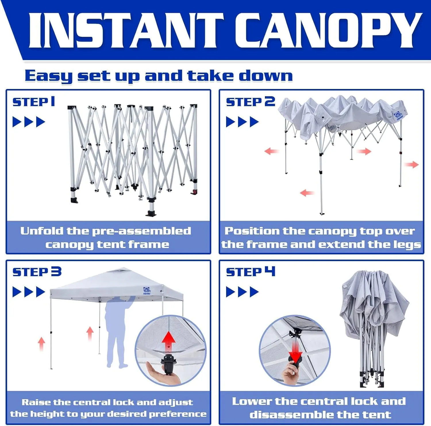 10x10 Pop Up Canopy Tent,300D Silver-Coating Top,1-Person Setup Commercial Heavy Dury Canopy Tent Instant Portable Shelter and Wheel Carry Bag, Bonus 8 Stakes and 4 Weights(Blue)