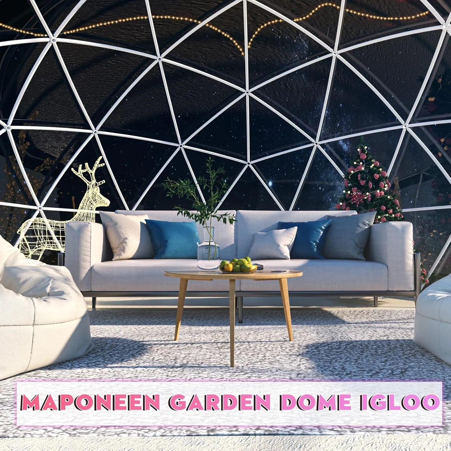 12FT Garden Dome lgloo, Geodesic Dome Greenhouse with PVC Clear Cover, Waterproof Garden Bubble Dome Tent House with 2 x 10M Light Strings for Outdoor, Patio, Backyard, Party (Green Edge, 12FT/3.6M)