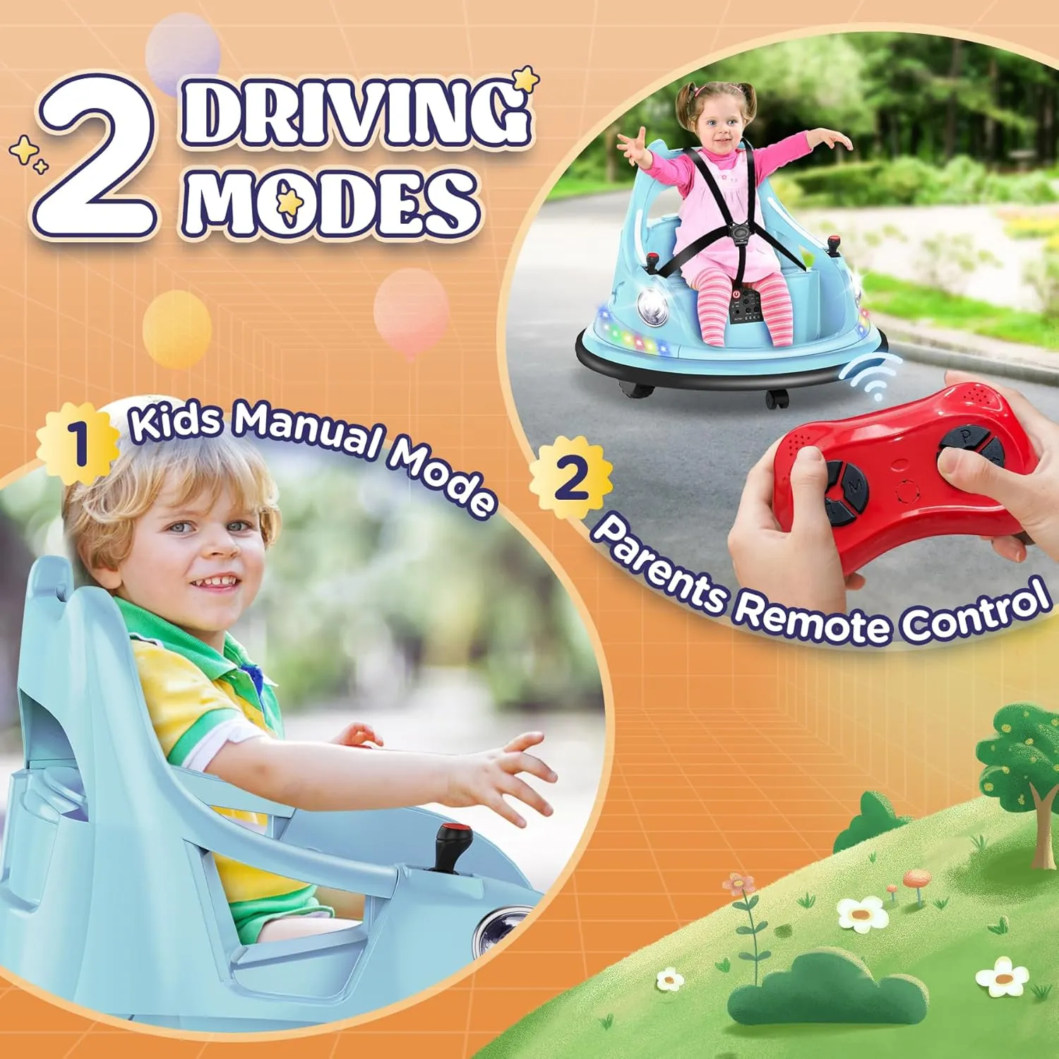 12V Kids Bumper Car for Toddlers W/Parent Remote Control, 360 Degree Spin, Lights, Music, 37-96 Months, Blue