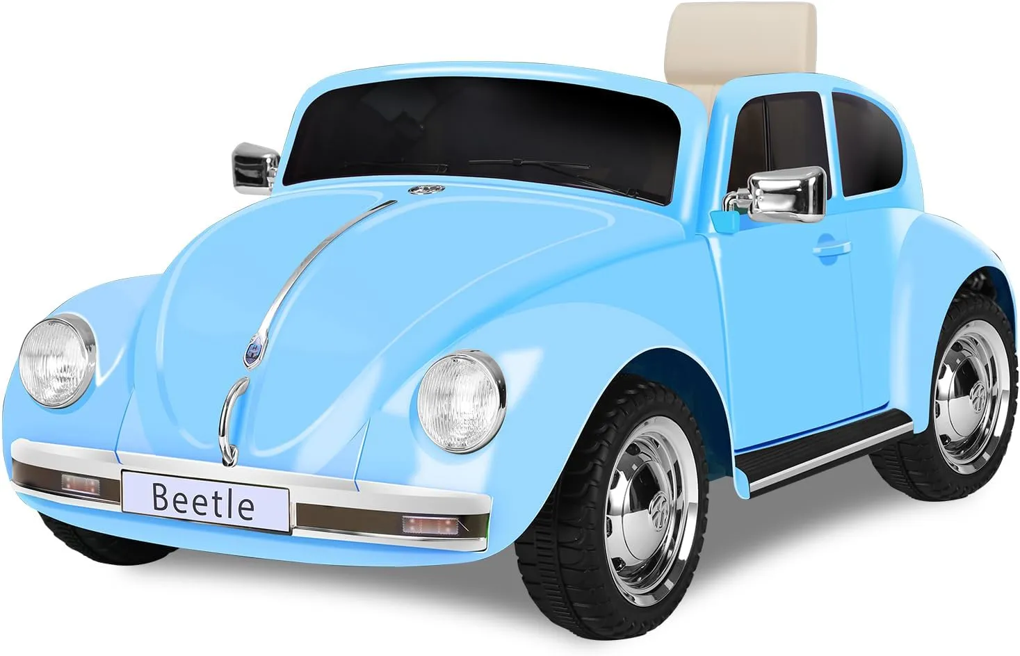 12V Kids Electric Car, Licensed Volkswagen Beetle Power Wheels with Remote Control, Ride on Car Toys with LED Light, 3 Speeds, Music, Blue