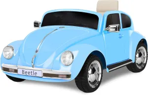 12V Kids Electric Car, Licensed Volkswagen Beetle Power Wheels with Remote Control, Ride on Car Toys with LED Light, 3 Speeds, Music, Blue