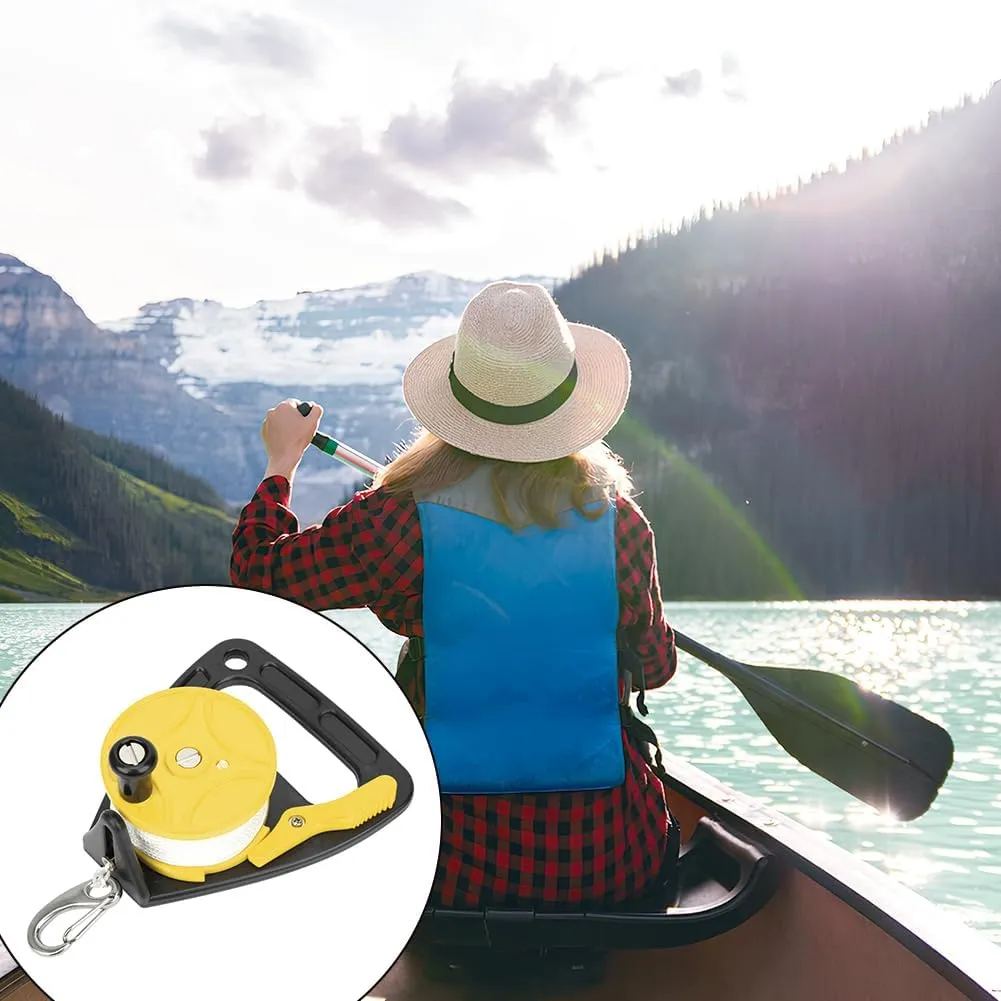 150ft Dive Reel with Thumb Stopper, Scuba Ratchet Diving High Visibility White Line Underwater Safety Accessory Handle Stop Switch SMB Cave Wreck Snorkeling Canoe Drift Kayak