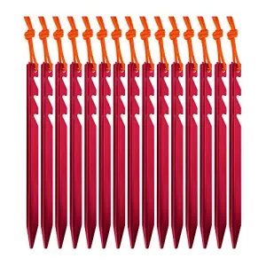 15pcs Aluminum Tent Stakes-Ultralight Tri-Beam Tent Pegs w/ Reflective Rope
