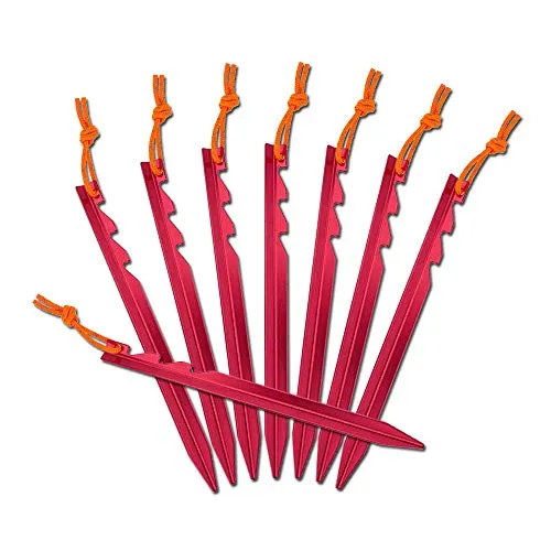 15pcs Aluminum Tent Stakes-Ultralight Tri-Beam Tent Pegs w/ Reflective Rope