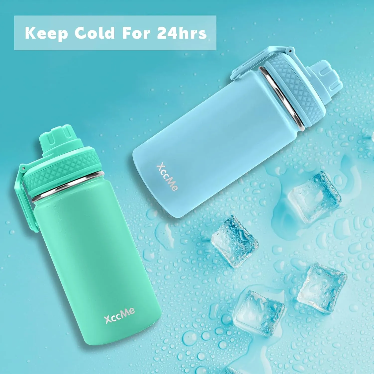16 oz Kids Water Bottle With 4 Lids, 2 Pack for School, Metal Insulated Thermos With Straw Lid, Straw Brush, Cute Stickers for Boys Girls