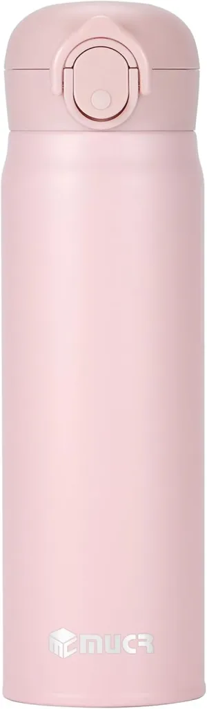 17 oz / 500 ml Insulated Water Bottle, Stainless Steel Thermo Coffee Travel Mug, Thermal Cup with Snap Flip Lid, BPA Free for Hot and Cold Drinking, Pink