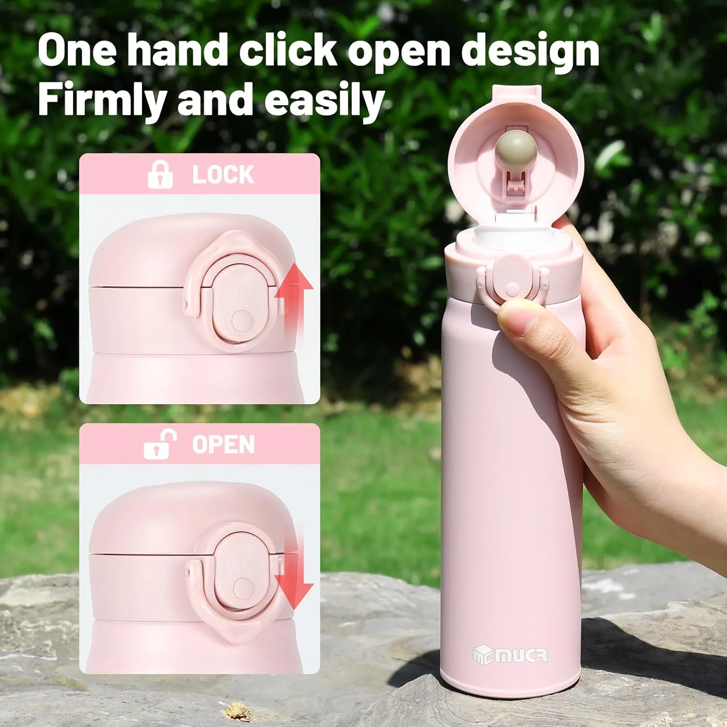17 oz / 500 ml Insulated Water Bottle, Stainless Steel Thermo Coffee Travel Mug, Thermal Cup with Snap Flip Lid, BPA Free for Hot and Cold Drinking, Pink