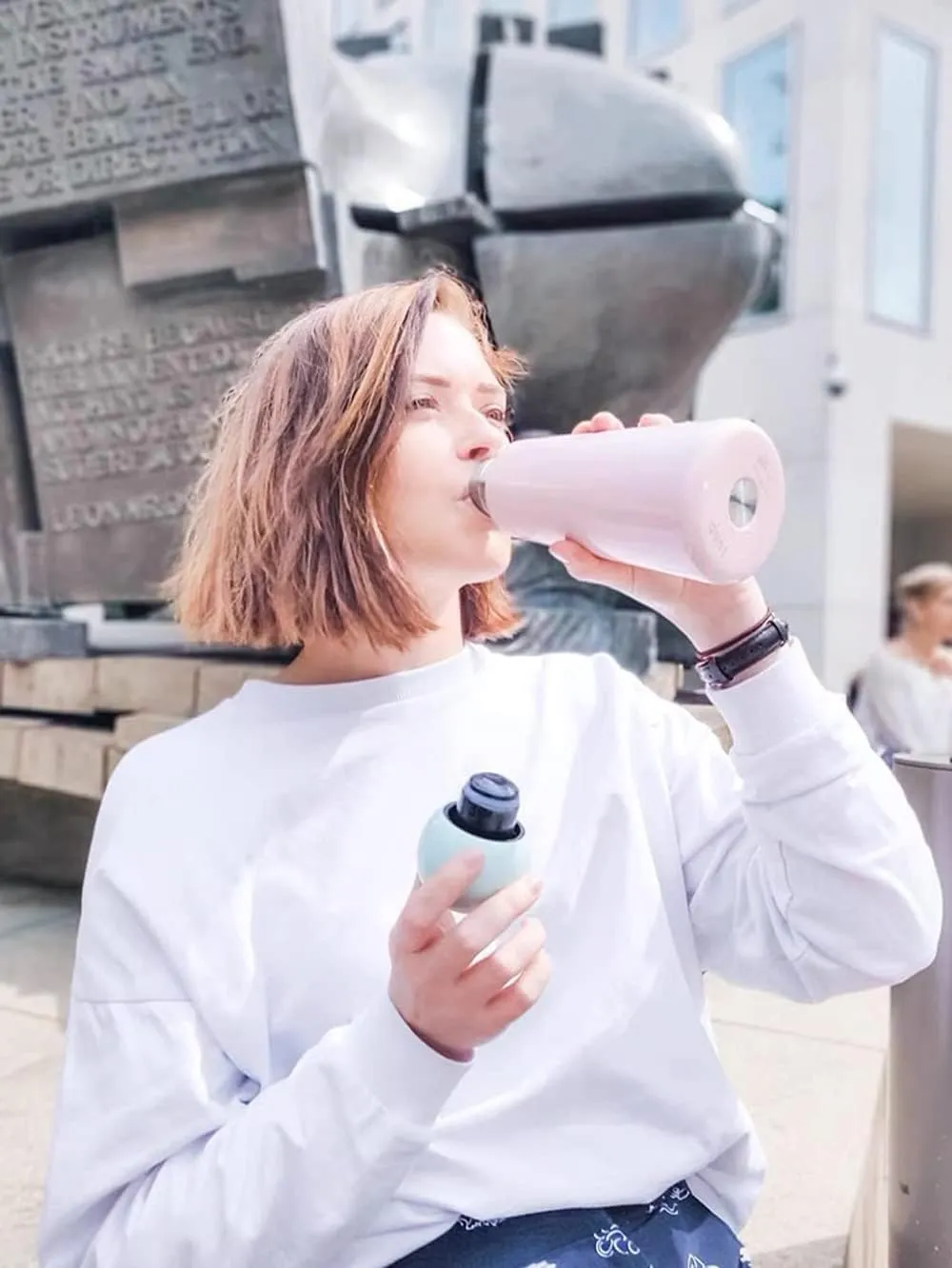 17 oz About 500 ML Stainless Steel Water Bottle - Vacuum Insulated Water Bottle -Hot&cold Drink Metal Water Flask,BPA Free (Blue pink)