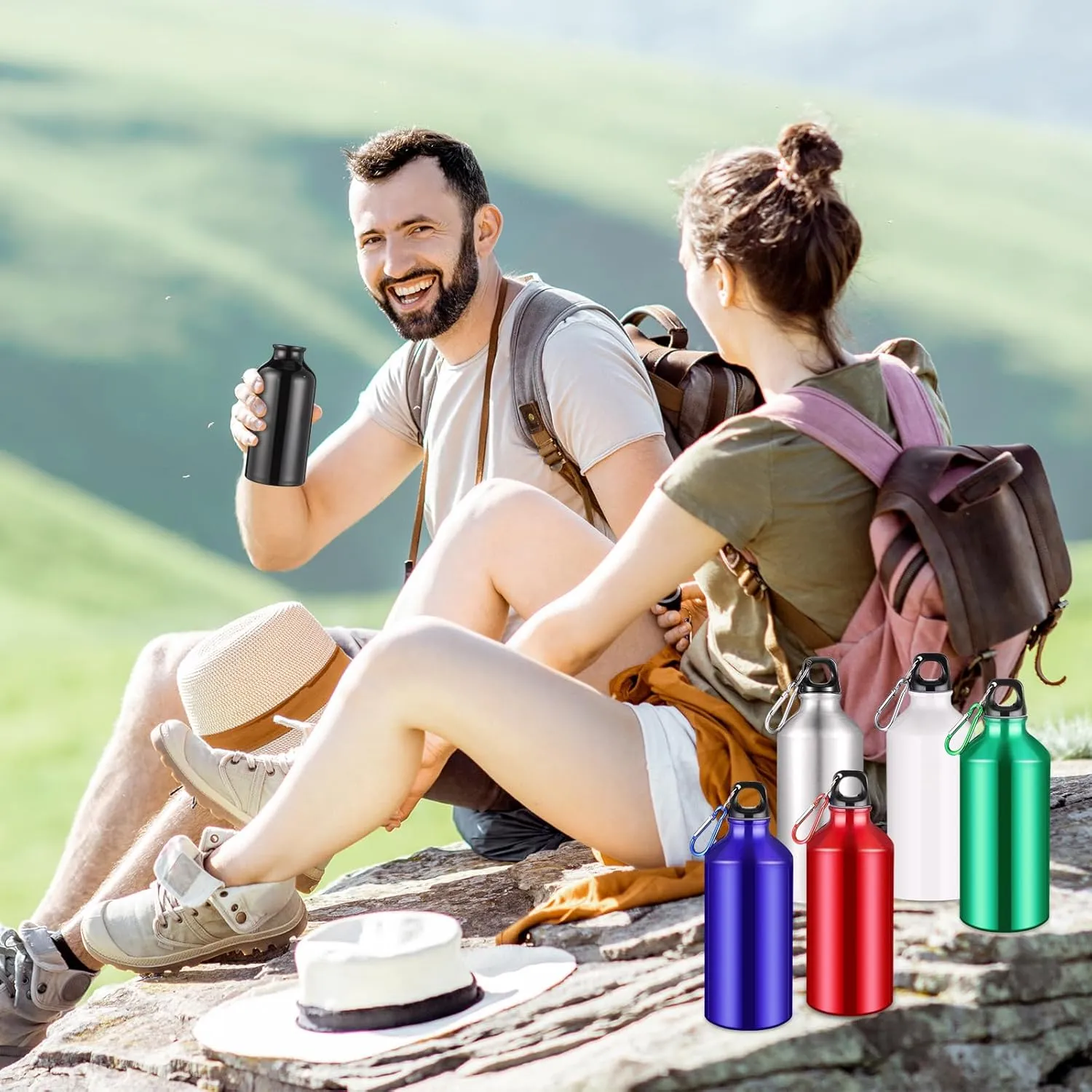 18 Pcs Water Bottles Multipack Bulk Graduation Gift Metal Aluminum Reusable Lightweight Sport End of Year Party Favor Leak Proof with Twist Cap Gym Hiking Outdoor Travel(Colorful,13.5 oz)