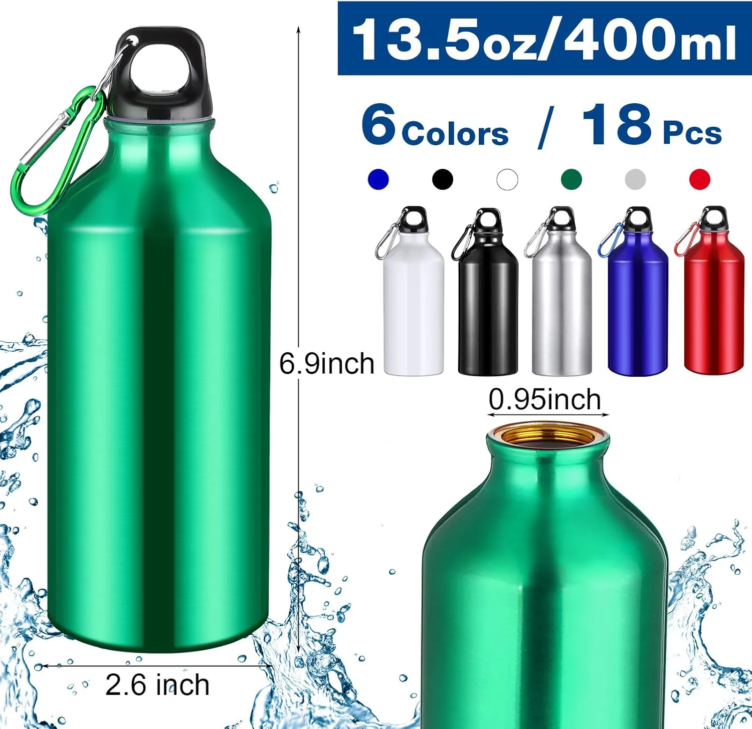 18 Pcs Water Bottles Multipack Bulk Graduation Gift Metal Aluminum Reusable Lightweight Sport End of Year Party Favor Leak Proof with Twist Cap Gym Hiking Outdoor Travel(Colorful,13.5 oz)