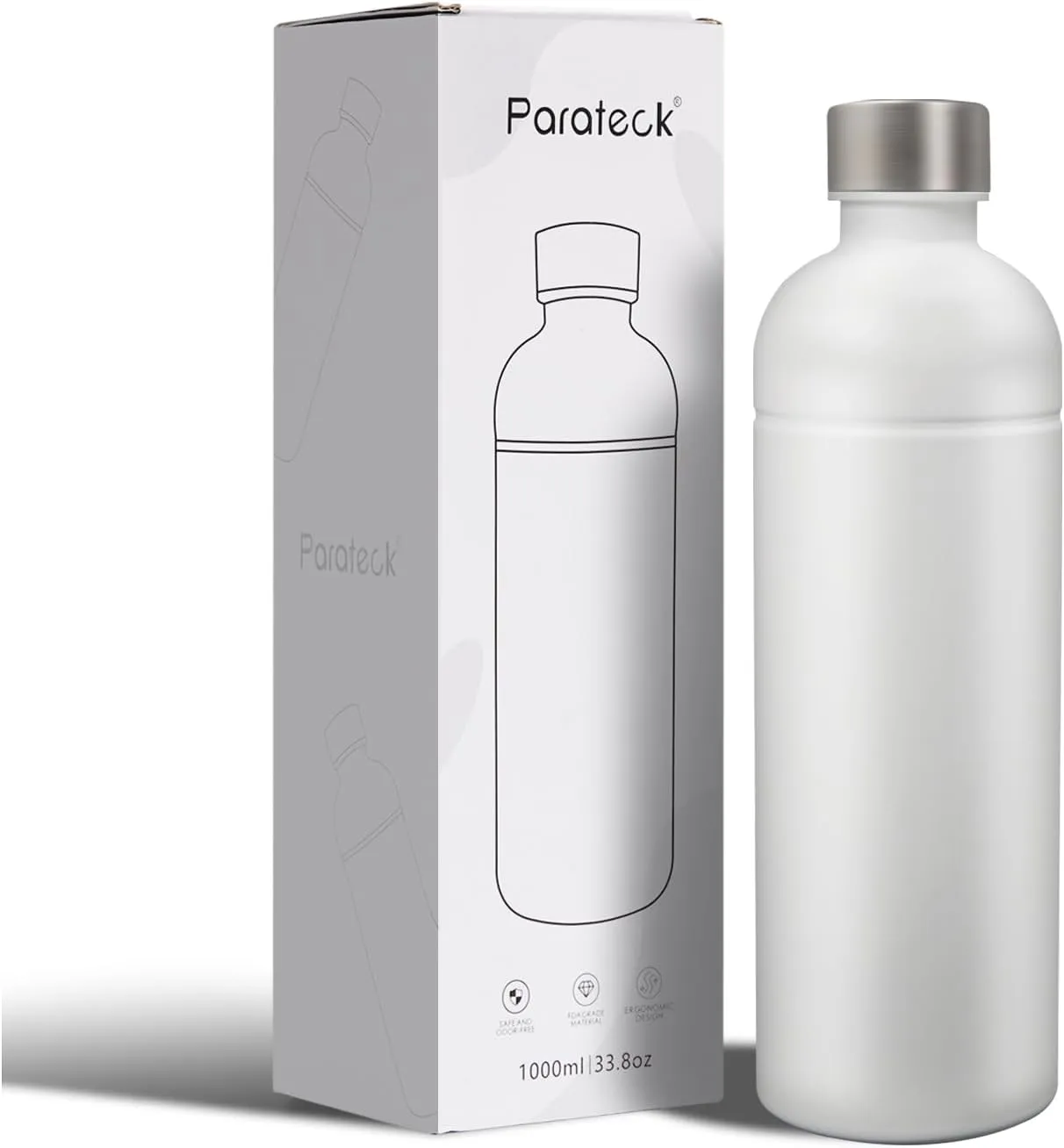 18/8 Stainless Steel Bottle for Sodastream DUO, E-DUO, 1L Carbonating Bottle, BPA Free, Sparkling Water, Dishwasher Safe (White)