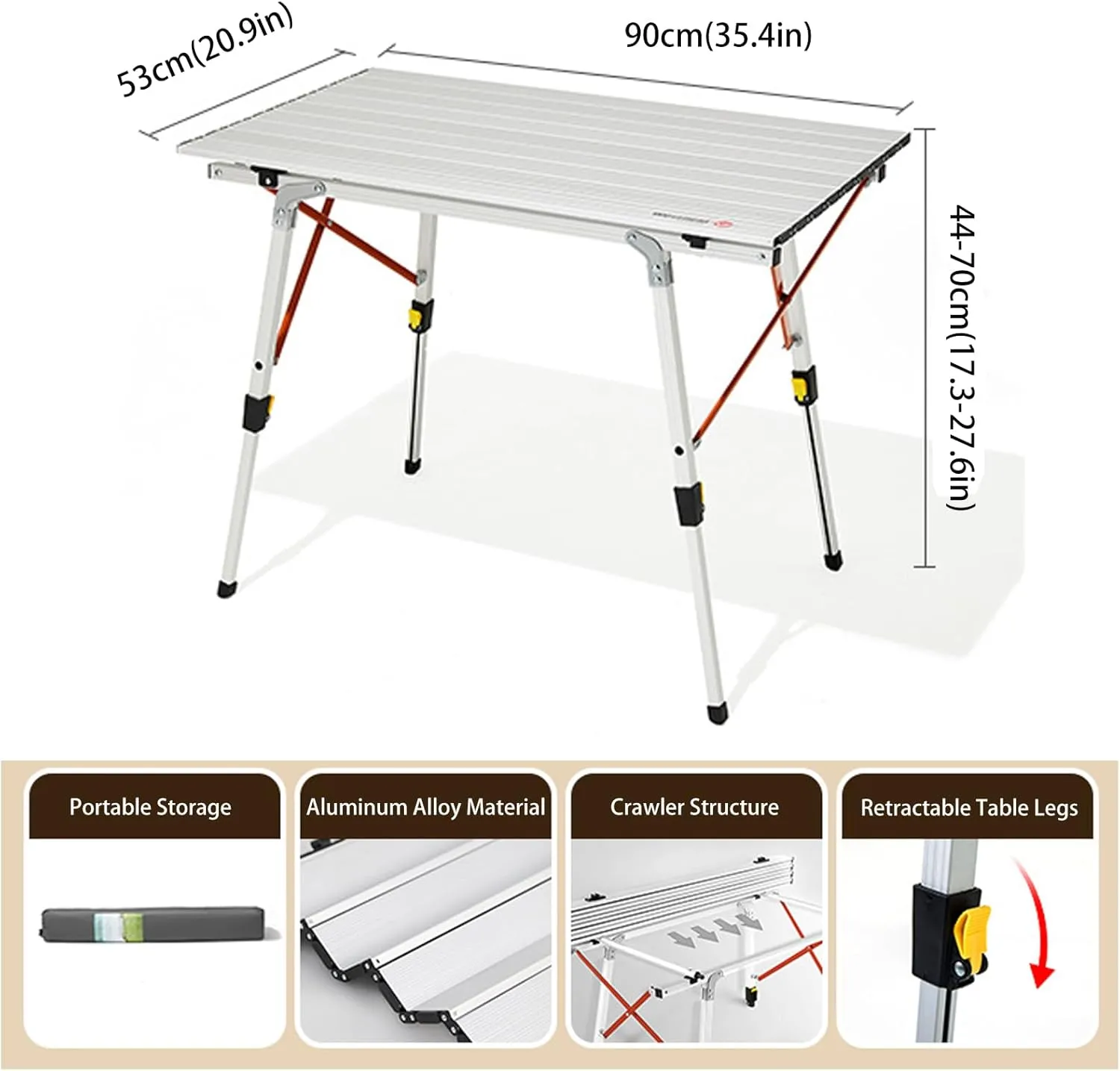 2-6 People Stretchable Camping Table, Roll-Up Lightweight Picnic Table with Aluminum Tabletop & Carrying Bag, Portable Outdoor Folding Table for Hiking, Backpacking & Fishing(Woodgrain,Style