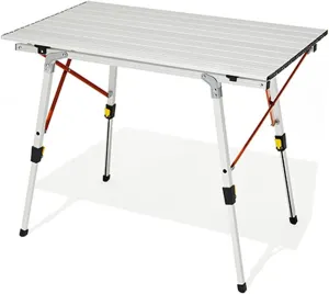 2-6 People Stretchable Camping Table, Roll-Up Lightweight Picnic Table with Aluminum Tabletop & Carrying Bag, Portable Outdoor Folding Table for Hiking, Backpacking & Fishing(Woodgrain,Style