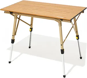 2-6 People Stretchable Camping Table, Roll-Up Lightweight Picnic Table with Aluminum Tabletop & Carrying Bag, Portable Outdoor Folding Table for Hiking, Backpacking & Fishing(Woodgrain,Style