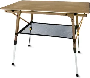 2-6 People Stretchable Camping Table, Roll-Up Lightweight Picnic Table with Aluminum Tabletop & Carrying Bag, Portable Outdoor Folding Table for Hiking, Backpacking & Fishing(Woodgrain,Style