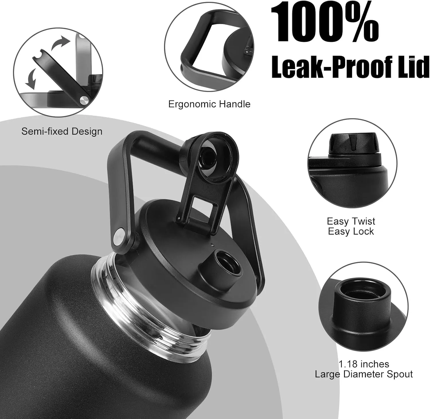 2 Gallon Water Jug with Wide Mouth, 256oz Insulated Water Bottle Keep Cold24h&Hot12h, Comes with Ergonomic Handle, Two Double Walled 16oz 18/8 Stainless Steel Cups Thermo Canteen Mug