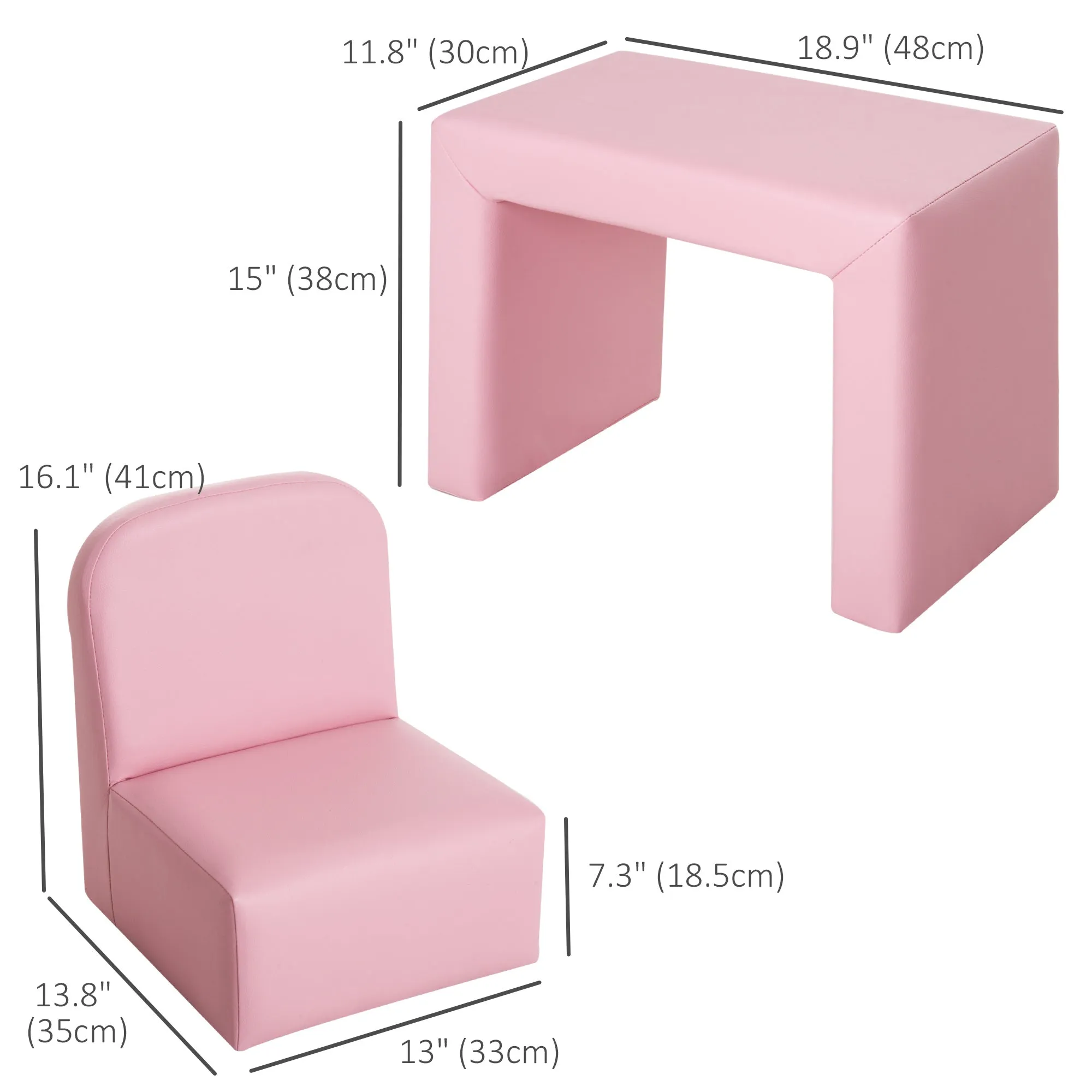 2-in-1 Kids Convertible Table & Sofa Chair Set, Pink Multifunctional Toddler Armchair and Activity Couch