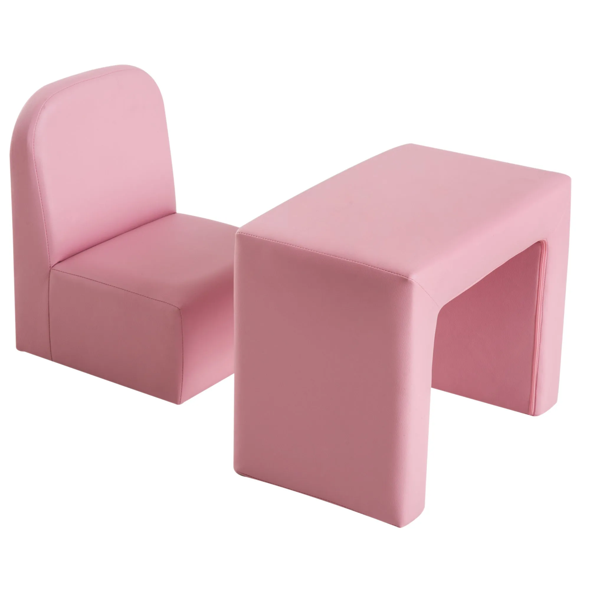 2-in-1 Kids Convertible Table & Sofa Chair Set, Pink Multifunctional Toddler Armchair and Activity Couch