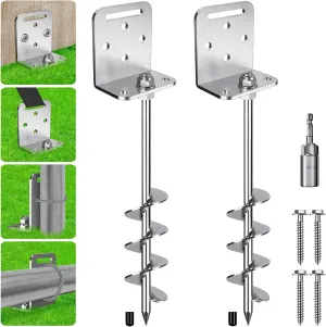 2 Pack 18 Inch Ground Anchors Screw In Trampoline Earth Anchor Stakes kit with Versatile L-shaped Bracket 20MM Spiral Swingset Anchors for Swing Set, Tent, Canopy, Carport, Sheds, Playset, Mobile Home