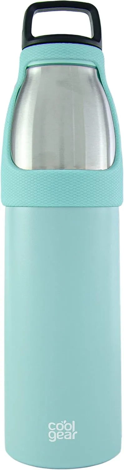 2 Pack COOL GEAR Saturn 24oz Stainless Steel Water Bottle | Silicone Tension Strap Tumbler - Black/Teal