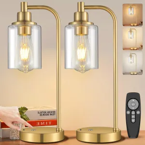 2 Pack Cordless Table Lamp Rechargeable Gold, 8000mAh Battery Operated Table Lamps with Remote Control, Touch Dimmable Bedside Lamps with Glass Shade, Portable Wireless Lamp for Bedroom, Living Room