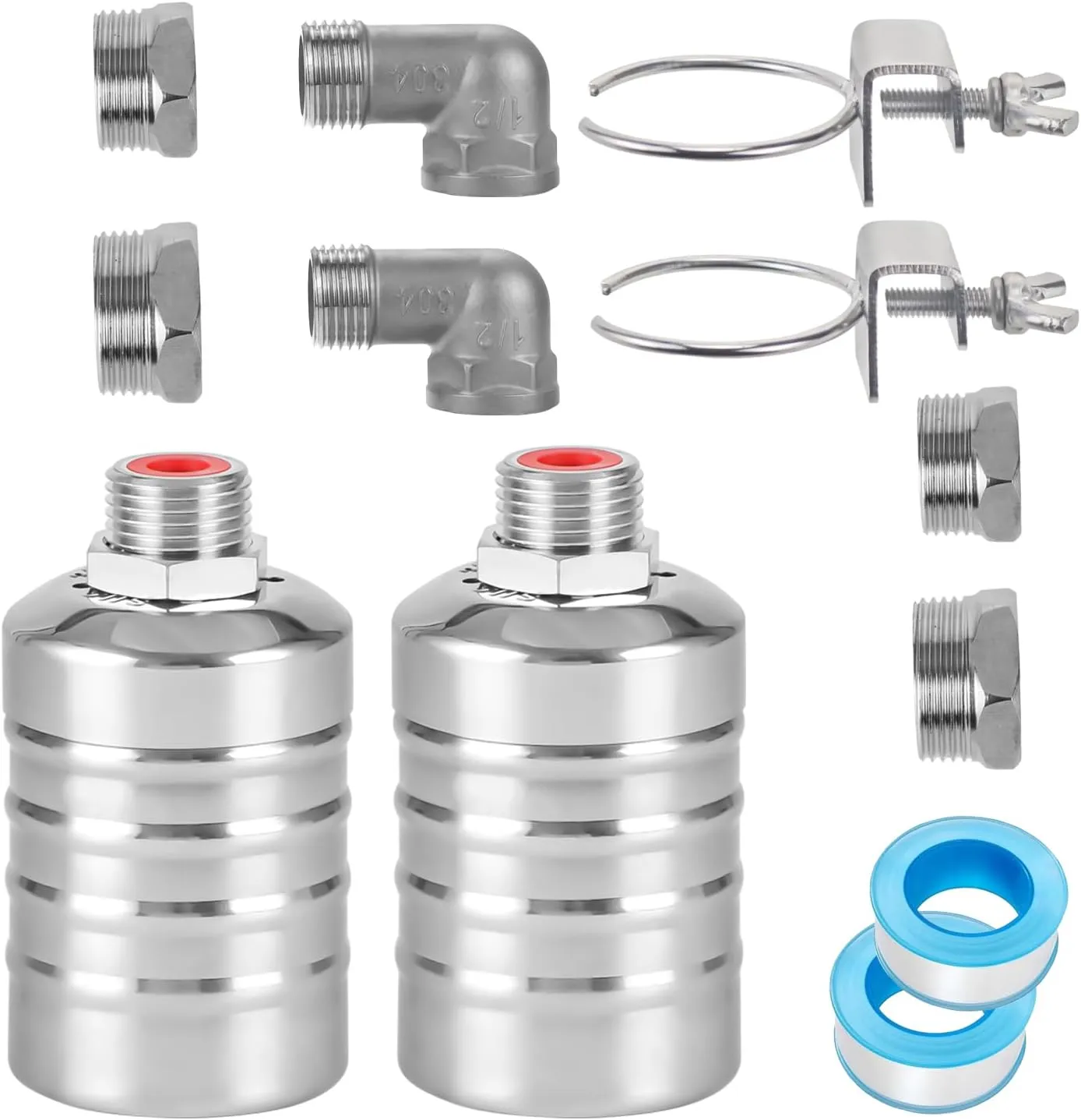 2-Pack Float Valve, 1/2" to 3/4'' 1" 304 Stainless Steel Fully Automatic Water Level Controller Water Float Valve for Water Tank,Pool,Water Tank, Livestock Troughs