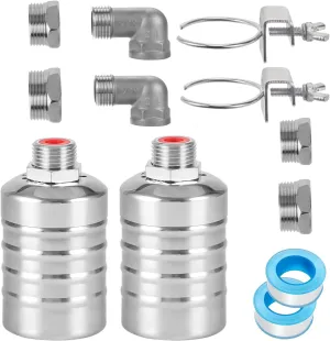 2-Pack Float Valve, 1/2" to 3/4'' 1" 304 Stainless Steel Fully Automatic Water Level Controller Water Float Valve for Water Tank,Pool,Water Tank, Livestock Troughs