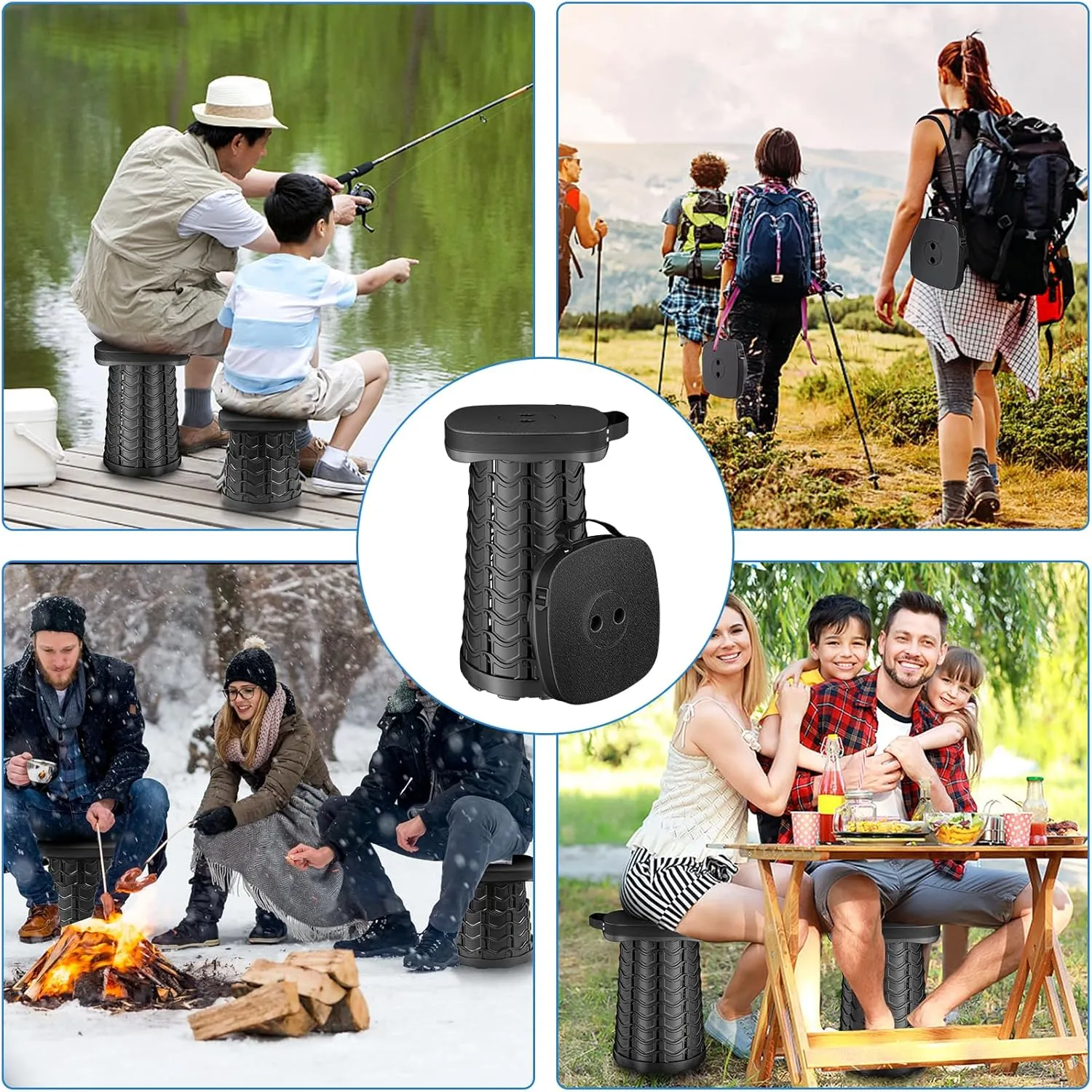 2 Pack Folding Camping Stool,Square Collapsible Portable Stool,Collapsible Stool Folding Stool Telescoping Stool for Fishing Hiking BBQ,Sturdy Lightweight Telescoping Foldable Stool,Max Load 485lb