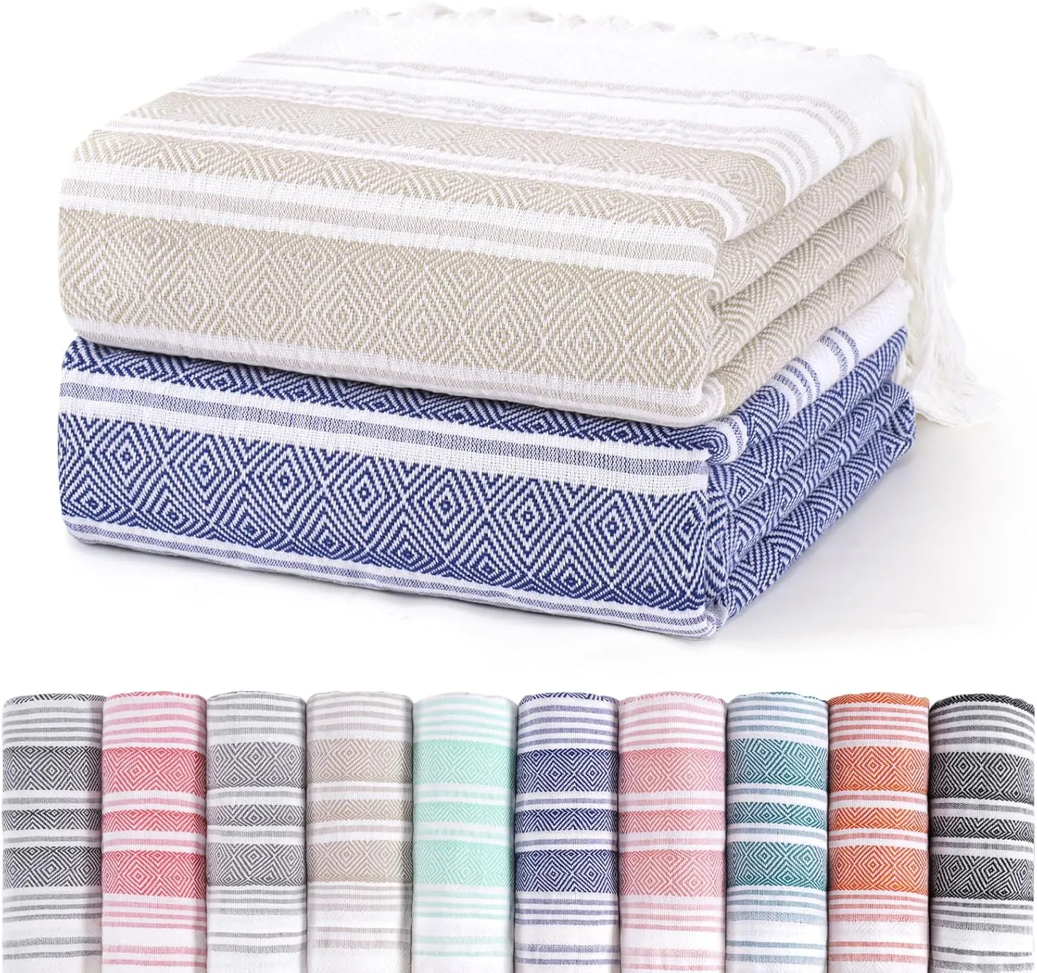 2 Pack Ginat Turkish Beach Towels Boho Beach Throw Blankets Large Camping Blankets Anti Resistant Sand Free Quick Dry Lightweight Travel Essentials XL Big Huge Glamping Tent Gear Must Haves
