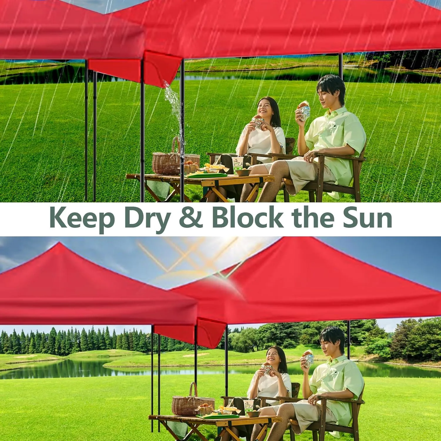 2 Pack Rain Gutter for Tents, 10 FT PVC Vinyl Canopy Rain Gutters, Canopy Tent Drainage Accessory Rain Gutter for High Peak Frame Style Canopy Sheds, Red