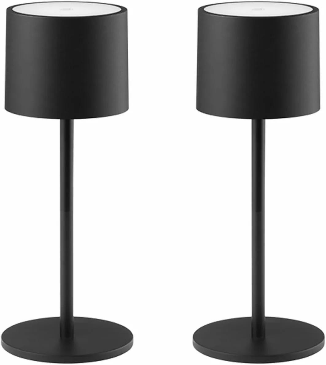 2 Pack Rechargeable Table Lamps, Battery Powered LED Desk Lamp, 3 Color Stepless Dimming Up, Portable Table Light for Bedroom/Couple Dinner/Desk/Cafe/Dining Room/Terrace,Waterproof & Wireless