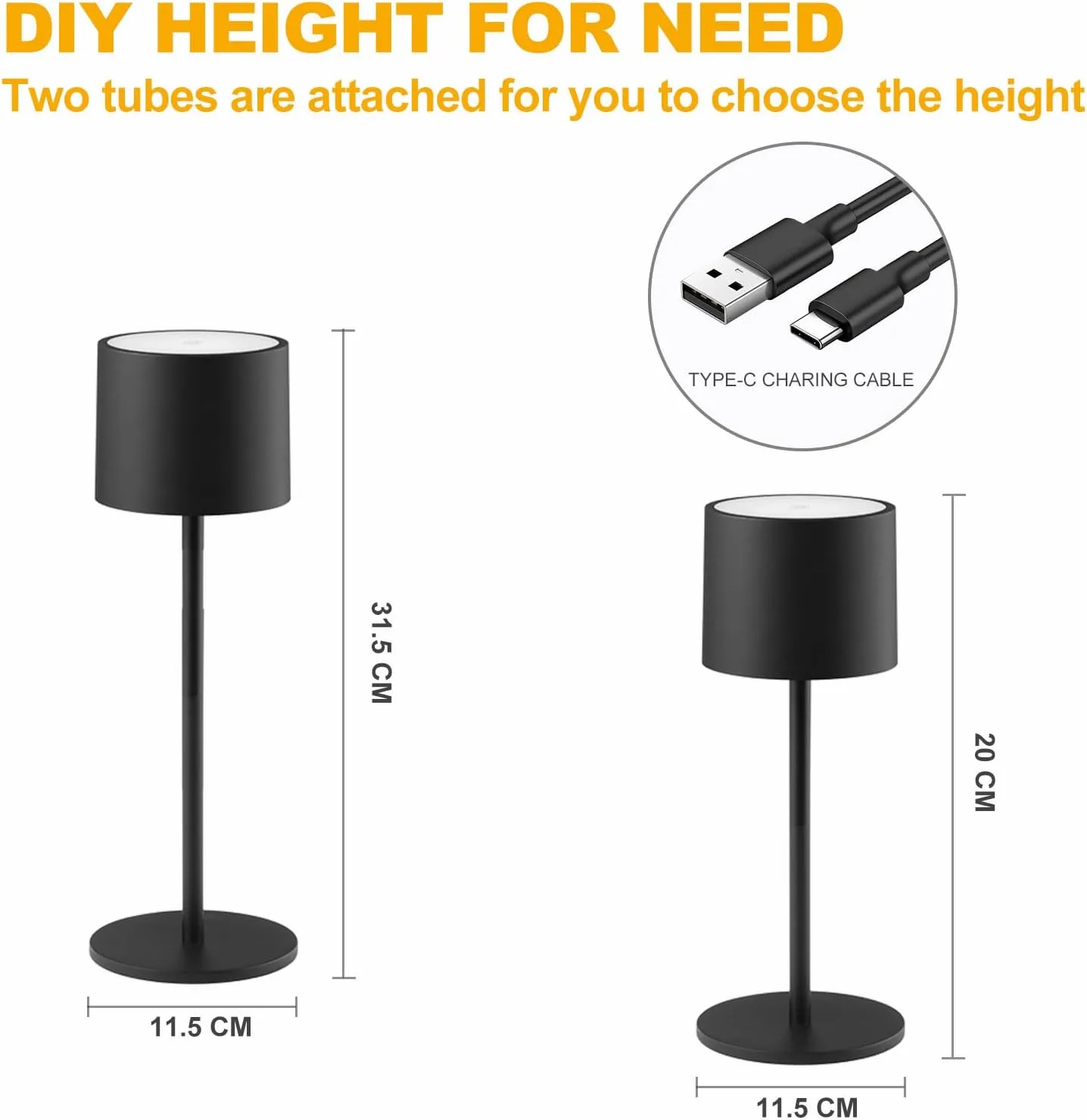 2 Pack Rechargeable Table Lamps, Battery Powered LED Desk Lamp, 3 Color Stepless Dimming Up, Portable Table Light for Bedroom/Couple Dinner/Desk/Cafe/Dining Room/Terrace,Waterproof & Wireless